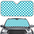 Teal And White Gingham Pattern Print Car Windshield Sun Shade