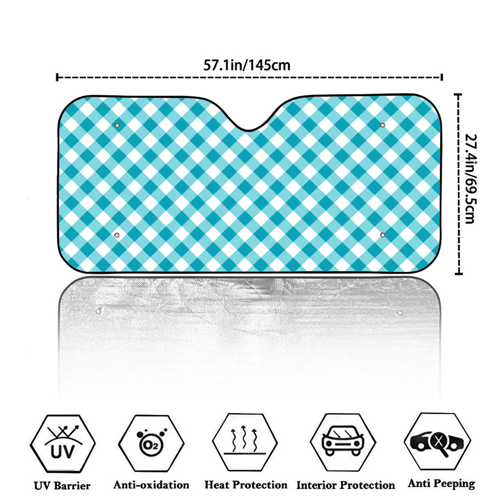 Teal And White Gingham Pattern Print Car Windshield Sun Shade