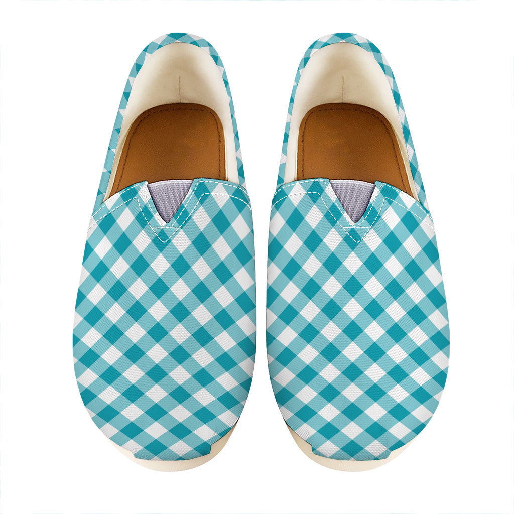 Teal And White Gingham Pattern Print Casual Shoes