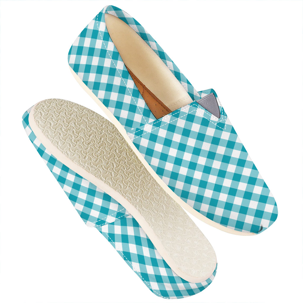 Teal And White Gingham Pattern Print Casual Shoes