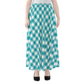 Teal And White Gingham Pattern Print Chiffon Maxi Skirt