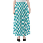Teal And White Gingham Pattern Print Chiffon Maxi Skirt