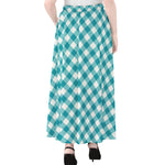 Teal And White Gingham Pattern Print Chiffon Maxi Skirt
