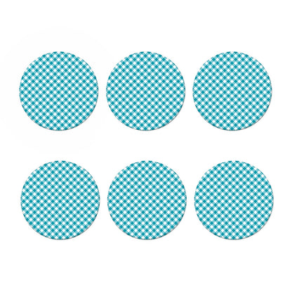 Teal And White Gingham Pattern Print Coaster Set