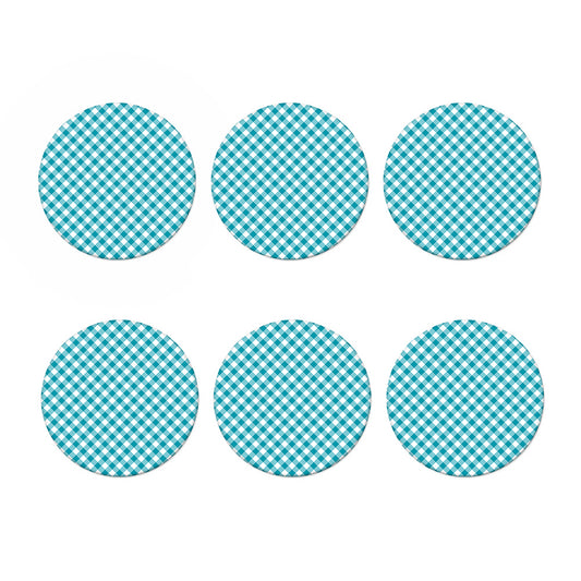 Teal And White Gingham Pattern Print Coaster Set