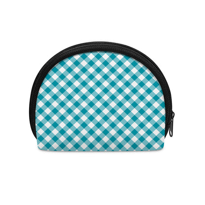 Teal And White Gingham Pattern Print Coin Purse