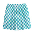 Teal And White Gingham Pattern Print Cotton Shorts