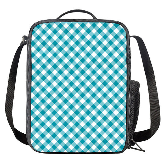 Teal And White Gingham Pattern Print Crossbody Lunch Bag