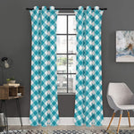 Teal And White Gingham Pattern Print Curtain