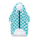 Teal And White Gingham Pattern Print Dog Zip Up Hoodie