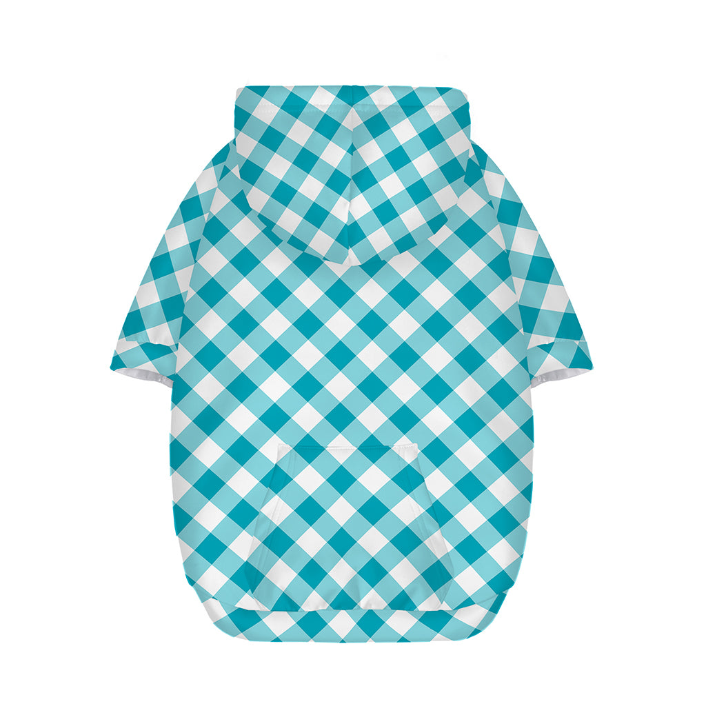 Teal And White Gingham Pattern Print Dog Zip Up Hoodie