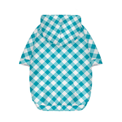 Teal And White Gingham Pattern Print Dog Zip Up Hoodie