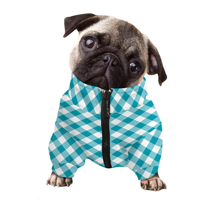 Teal And White Gingham Pattern Print Dog Zip Up Jacket