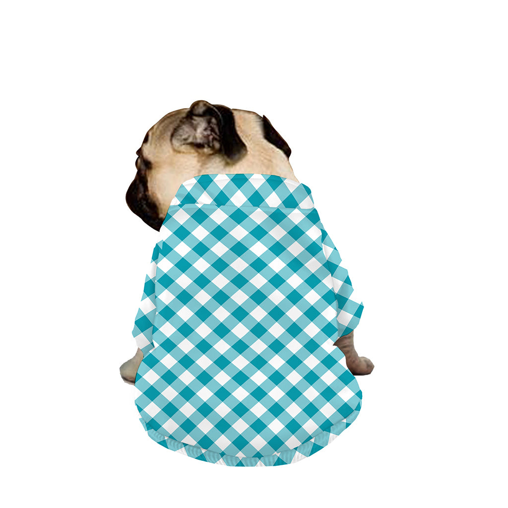 Teal And White Gingham Pattern Print Dog Zip Up Jacket