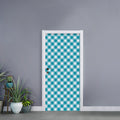 Teal And White Gingham Pattern Print Door Sticker