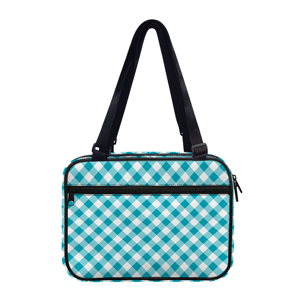 Teal And White Gingham Pattern Print Double Strap Bible Bag