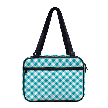 Teal And White Gingham Pattern Print Double Strap Bible Bag