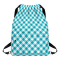 Teal And White Gingham Pattern Print Drawstring Backpack