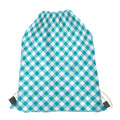 Teal And White Gingham Pattern Print Drawstring Bag