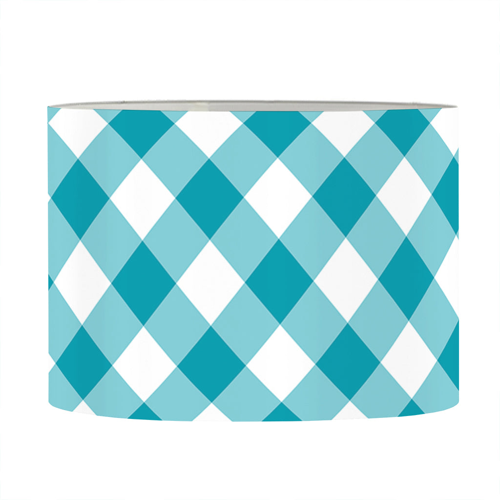 Teal And White Gingham Pattern Print Drum Lamp Shade