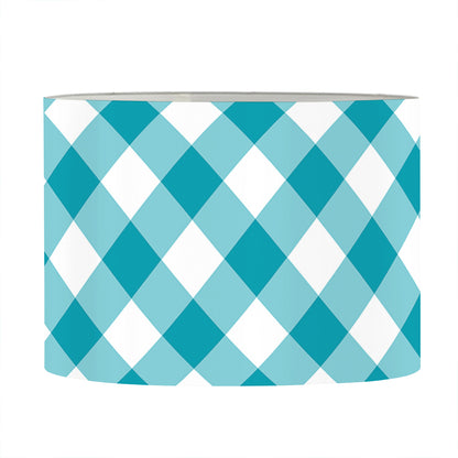 Teal And White Gingham Pattern Print Drum Lamp Shade