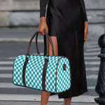 Teal And White Gingham Pattern Print Duffle Bag