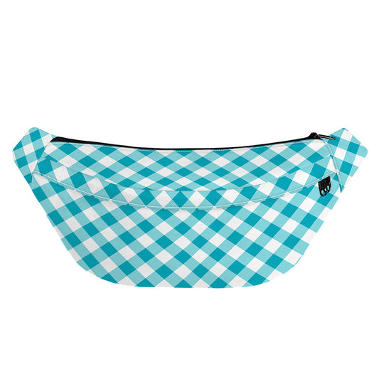 Teal And White Gingham Pattern Print Fanny Pack