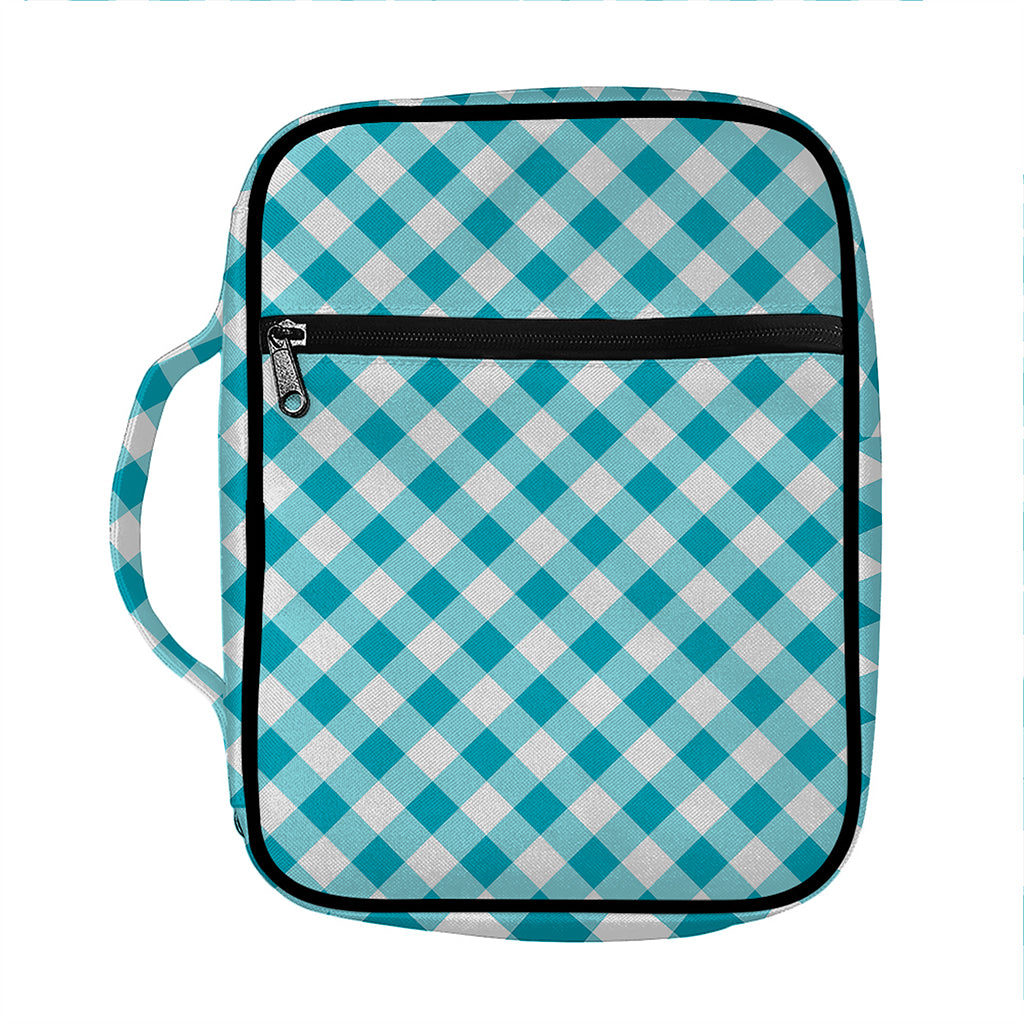 Teal And White Gingham Pattern Print Front Pocket Bible Bag