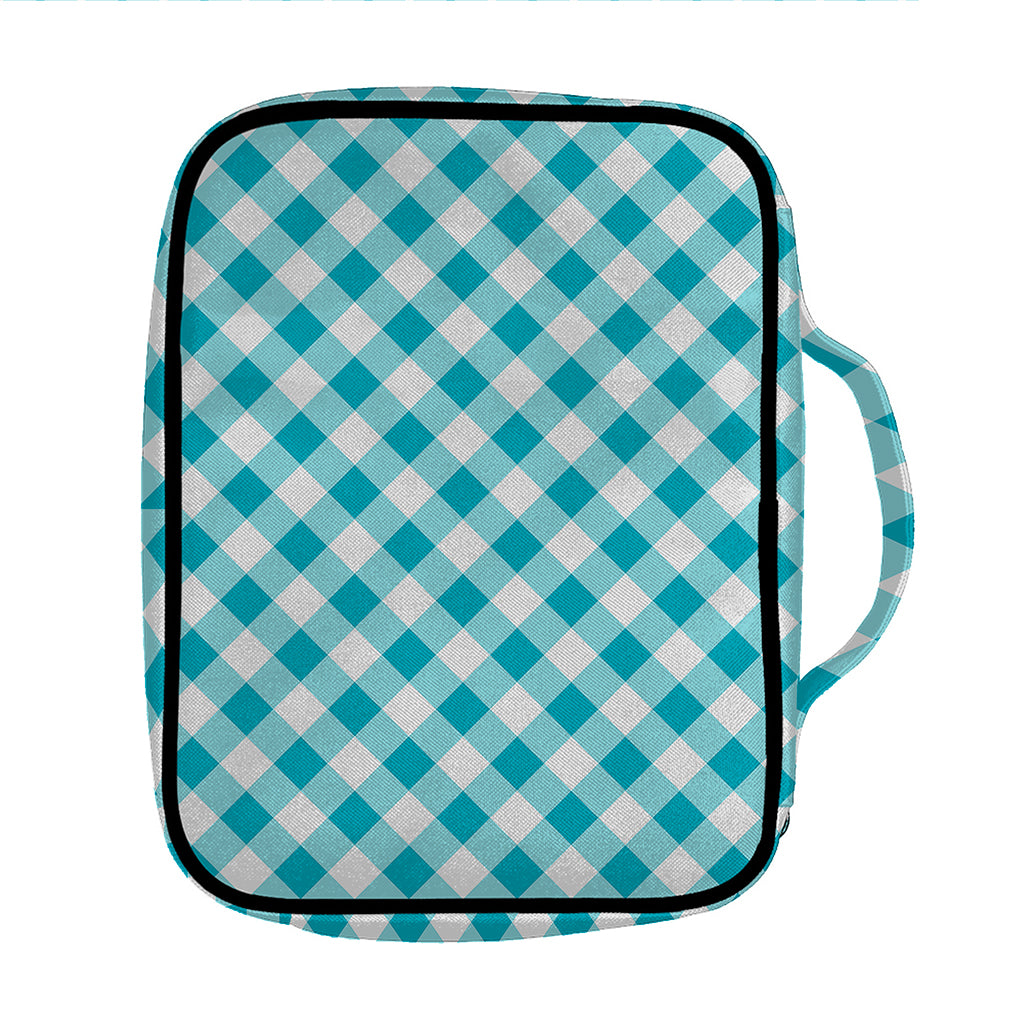 Teal And White Gingham Pattern Print Front Pocket Bible Bag