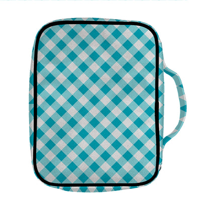 Teal And White Gingham Pattern Print Front Pocket Bible Bag