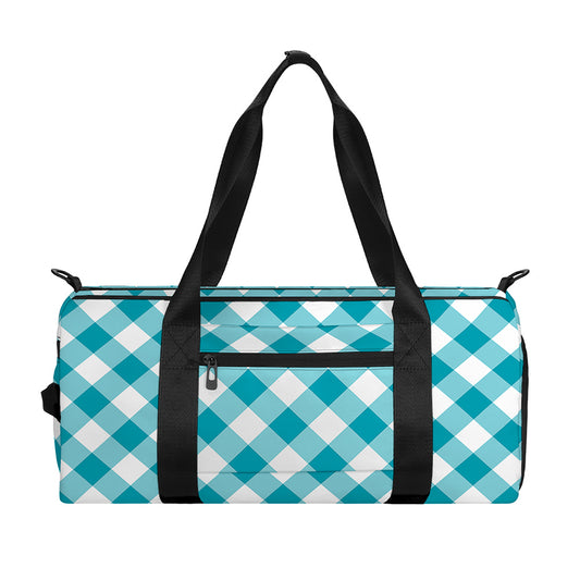 Teal And White Gingham Pattern Print Gym Bag