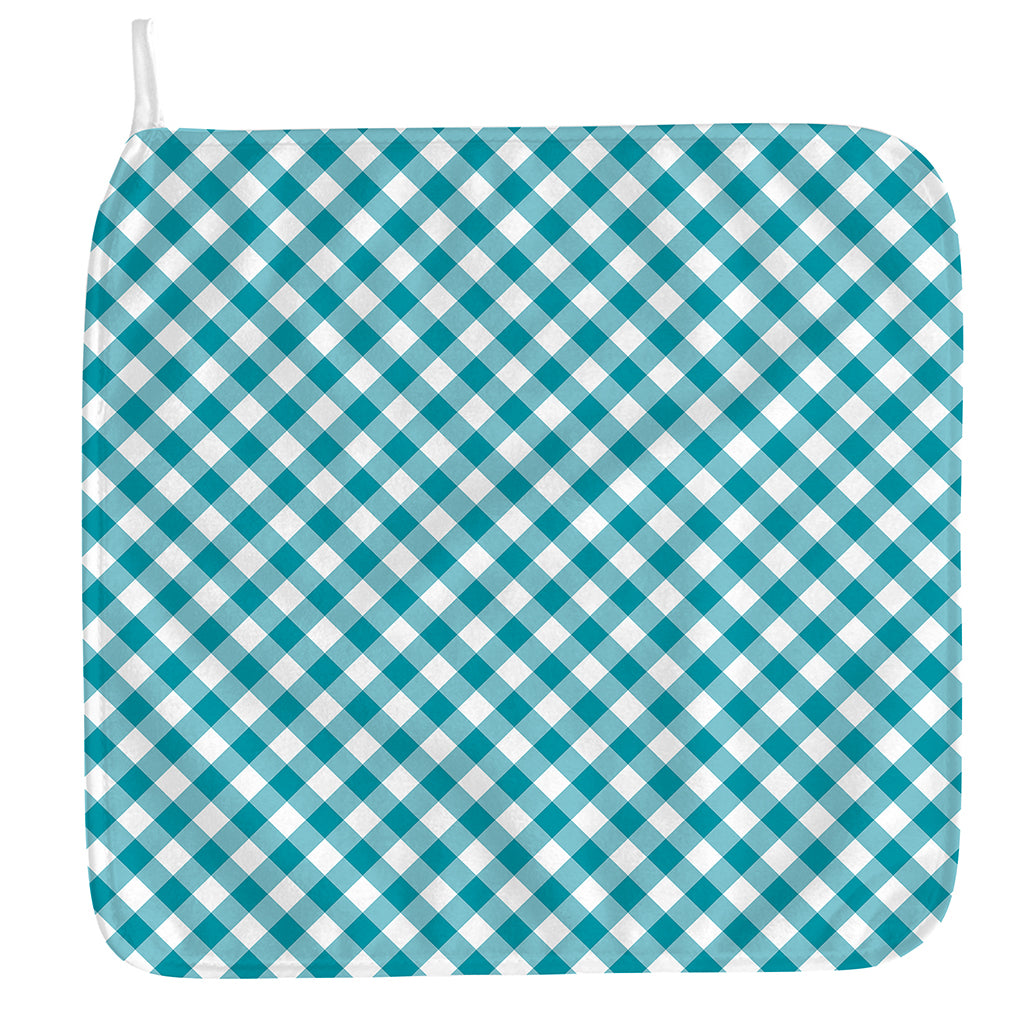 Teal And White Gingham Pattern Print Hand Towel