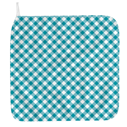 Teal And White Gingham Pattern Print Hand Towel