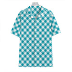 Teal And White Gingham Pattern Print Hawaiian Shirt
