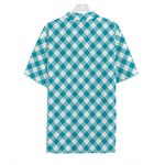 Teal And White Gingham Pattern Print Hawaiian Shirt