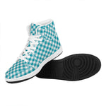 Teal And White Gingham Pattern Print High Top Leather Sneakers