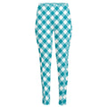 Teal And White Gingham Pattern Print High-Waisted Pocket Leggings