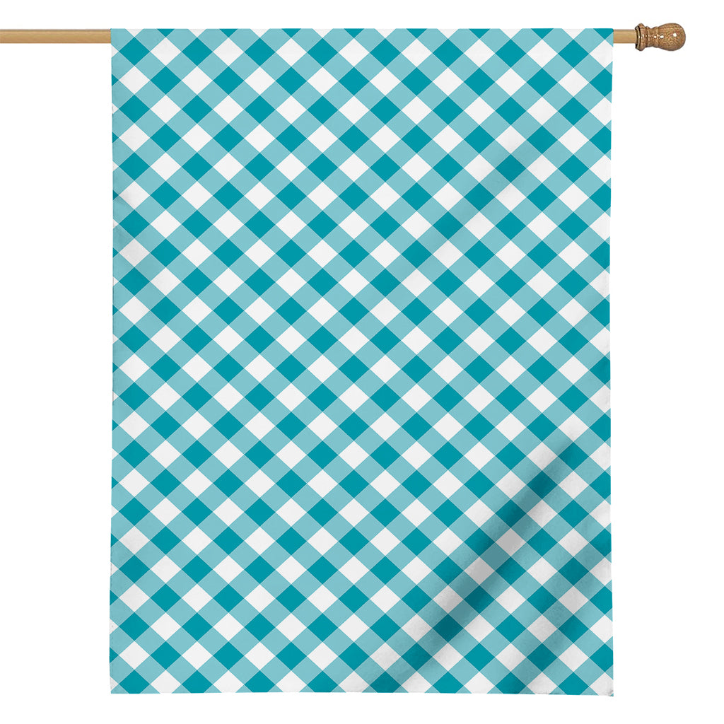 Teal And White Gingham Pattern Print House Flag