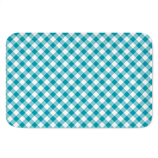 Teal And White Gingham Pattern Print Indoor Door Mat