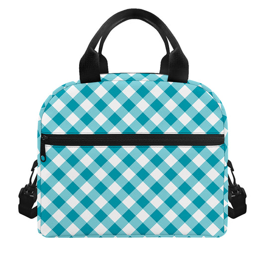 Teal And White Gingham Pattern Print Insulated Lunch Bag