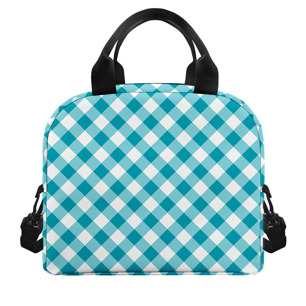 Teal And White Gingham Pattern Print Insulated Lunch Bag