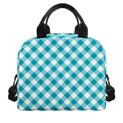 Teal And White Gingham Pattern Print Insulated Lunch Bag