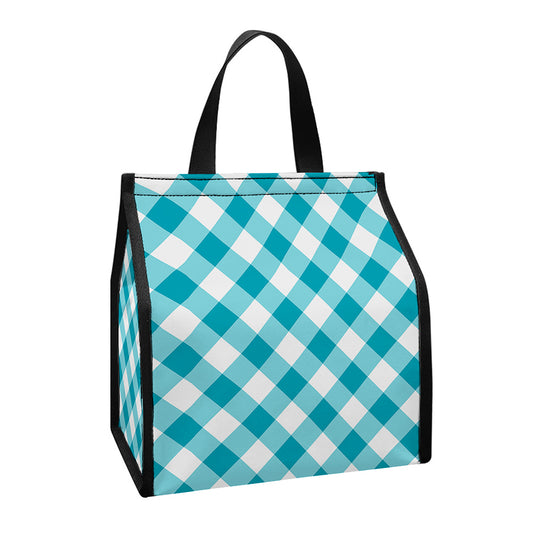 Teal And White Gingham Pattern Print Insulated Lunch Tote