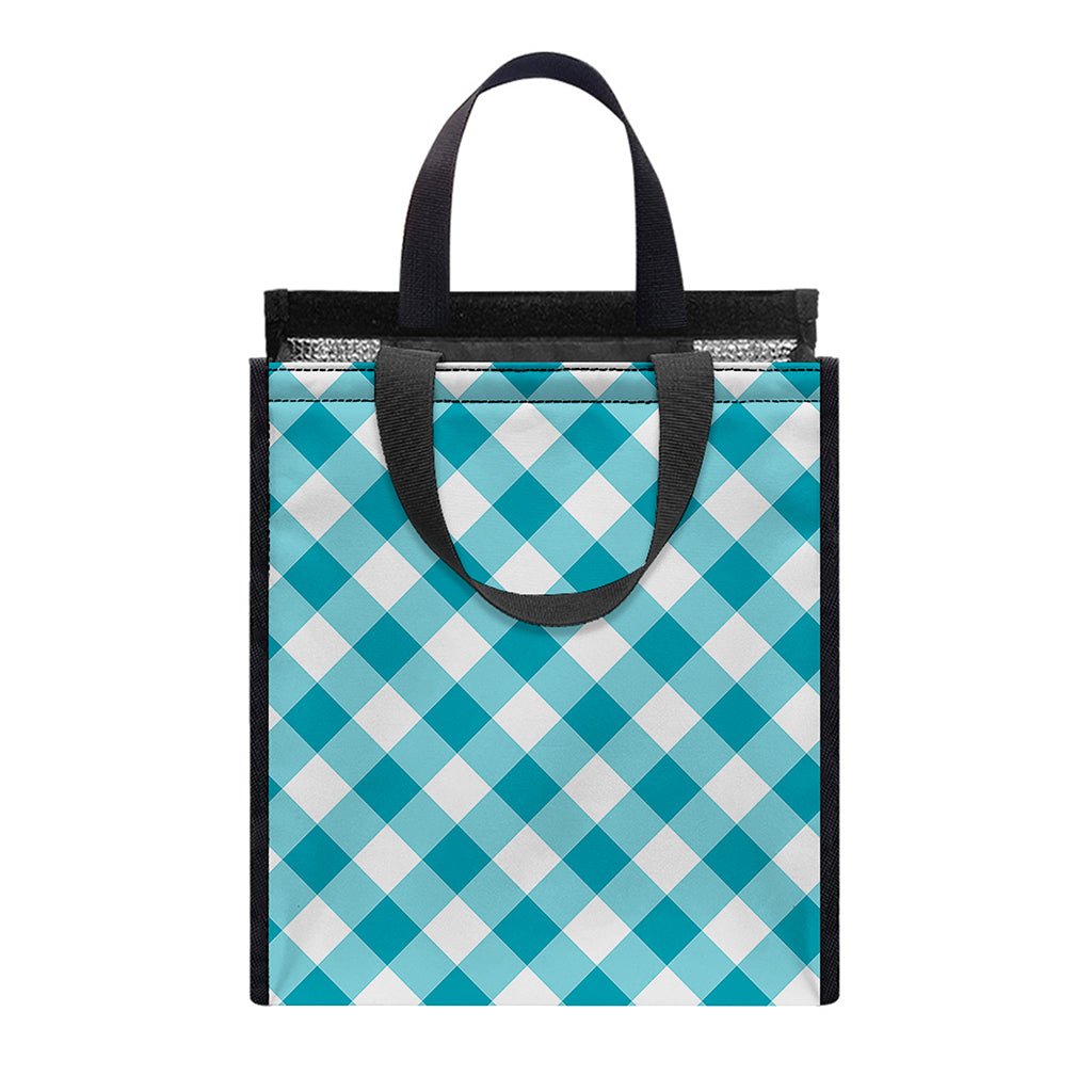 Teal And White Gingham Pattern Print Insulated Lunch Tote