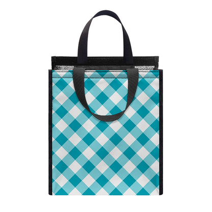 Teal And White Gingham Pattern Print Insulated Lunch Tote