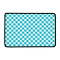 Teal And White Gingham Pattern Print Kitchen Mat