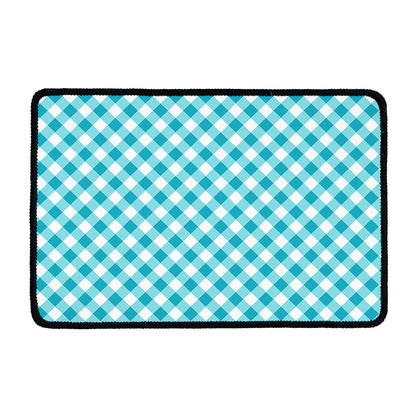 Teal And White Gingham Pattern Print Kitchen Mat