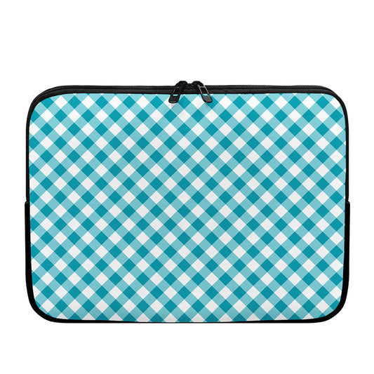 Teal And White Gingham Pattern Print Laptop Sleeve