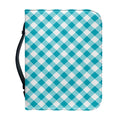Teal And White Gingham Pattern Print Leather Bible Cover