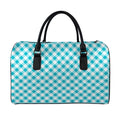 Teal And White Gingham Pattern Print Leather Duffel Bag